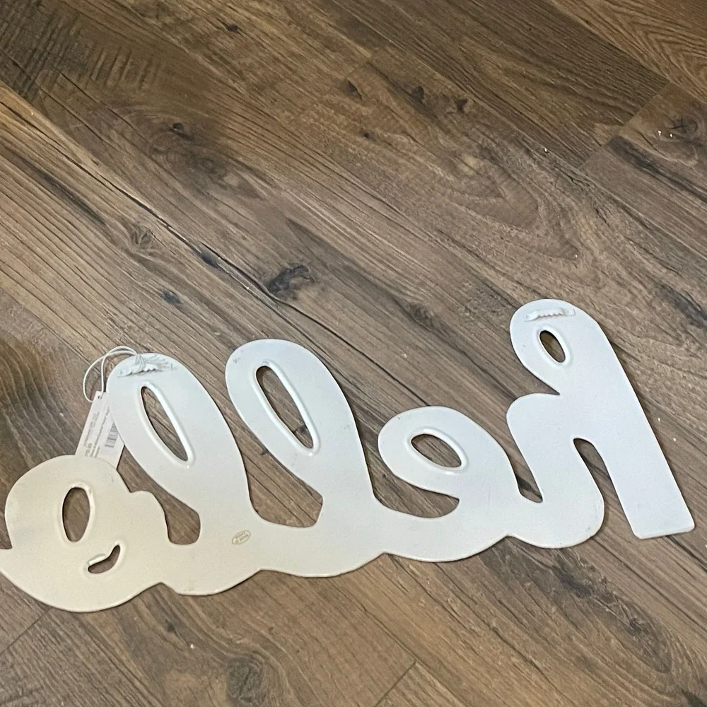 Midwest-CBK White Enamel Hello Wall Decor Sign Black Trim Modern Farmhouse 20in